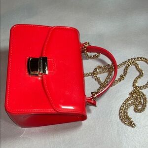 Vibrant Red Mini Bag with Gold Chain